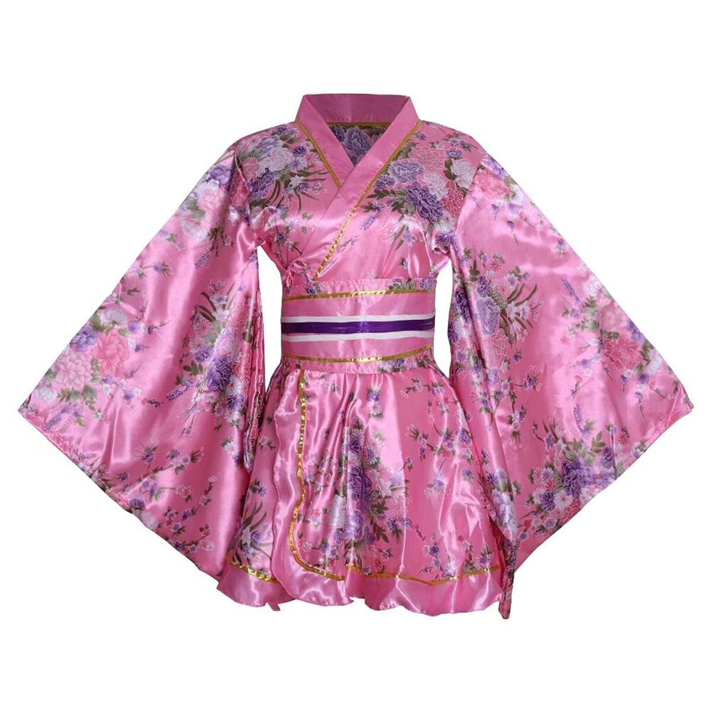 1496 Short Kimono Costume Floral Geisha Lolita Yukata Asia Traditional Sexy